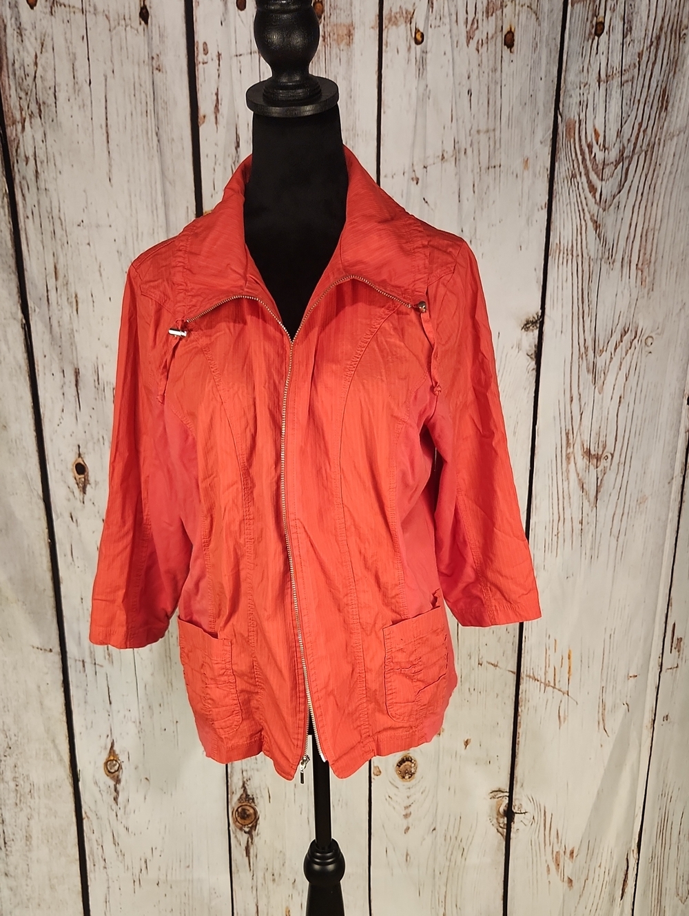 Zenergy By Chico's Athletic Jacket Windbreaker Cropped Sleeves Sz 2 M/L Coral